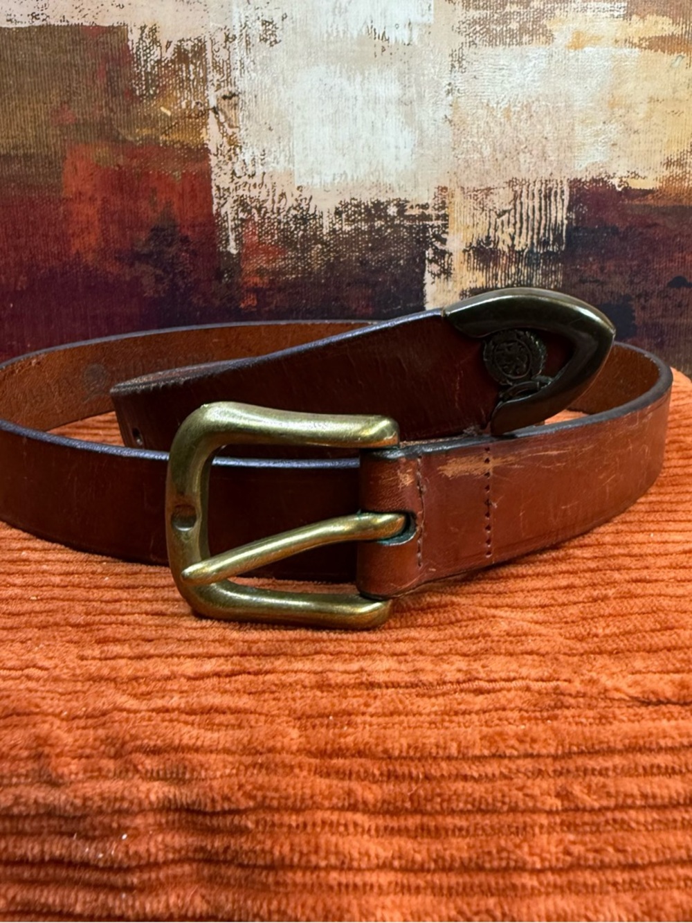 Tommy Hilfiger Brown Leather Belt with Brass Buckle vintage Y2K